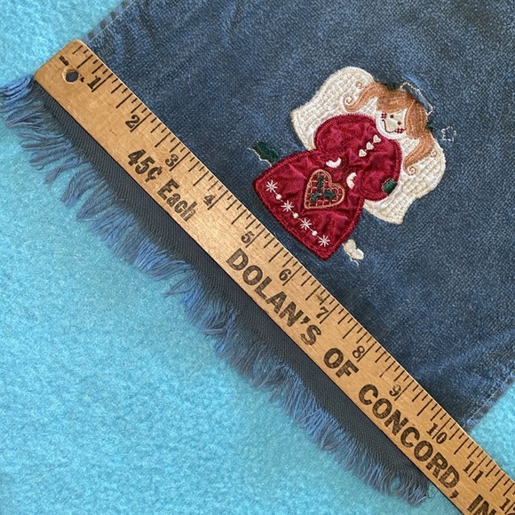 CHRISTMAS ANGEL metallic embroidered hand towel finger tip towel fringe edge - Picture 5 of 6